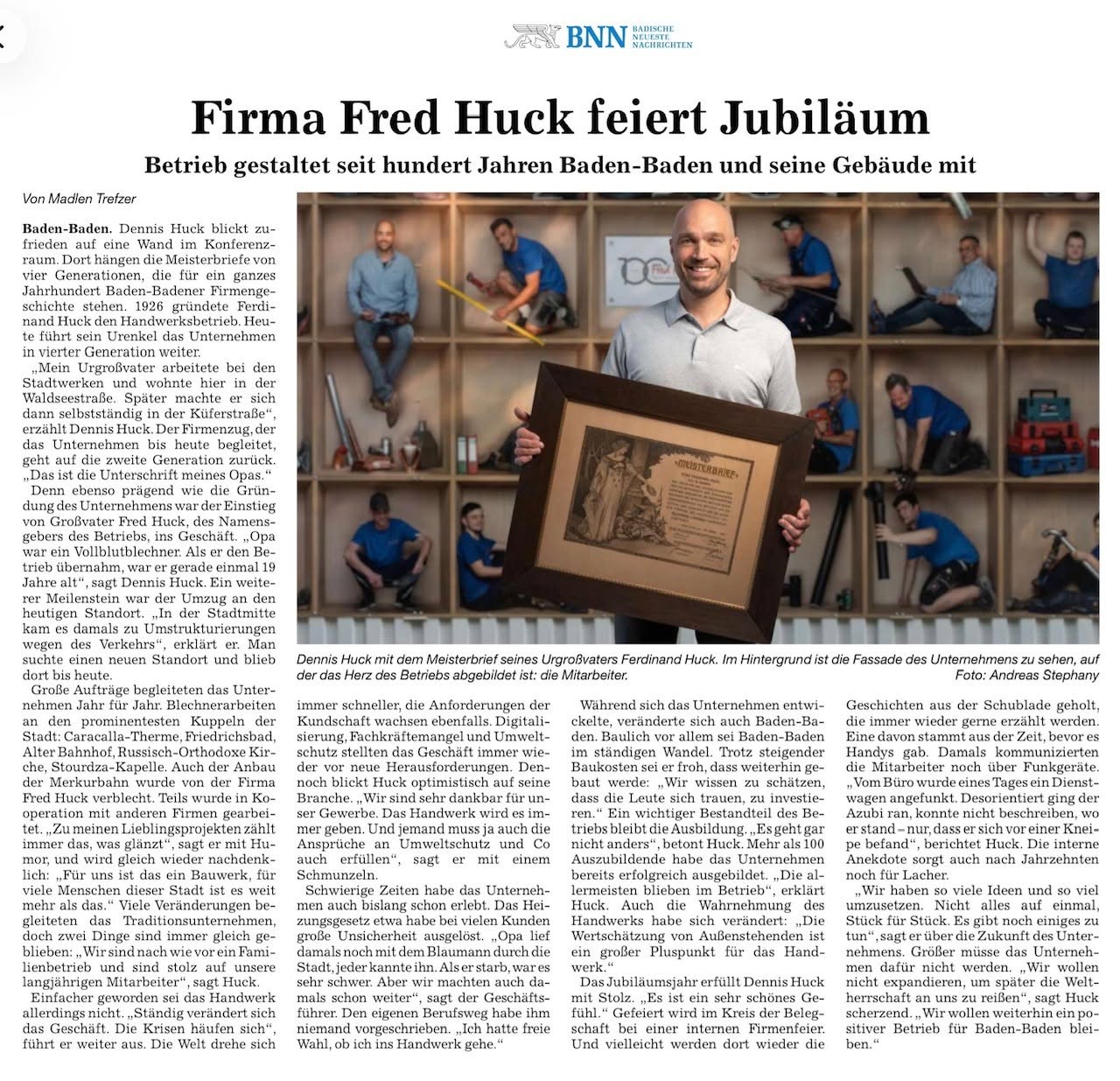 100 Jahre Fred Huck GmbH in den BNN